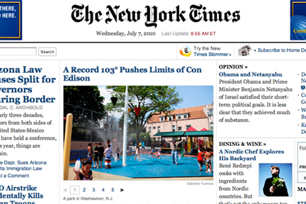 New York Times Online Front Page